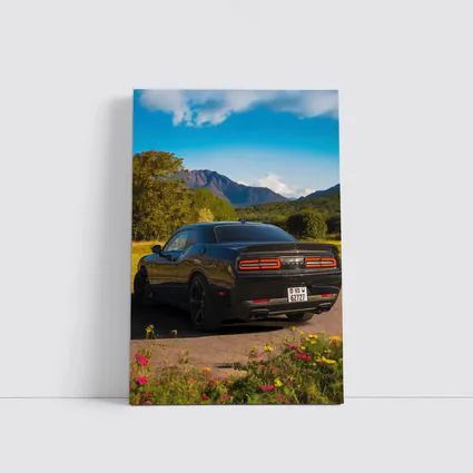 Dodge Challenger Black Rear Mountain Landscape
