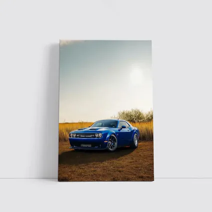 Dodge Challenger Blue Muscle Car Golden Field