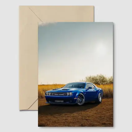 Dodge Challenger Blue Muscle Car Golden Field