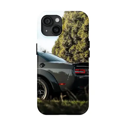 Dodge Challenger Rear View Green Trees