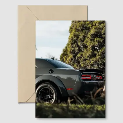 Dodge Challenger Rear View Green Trees