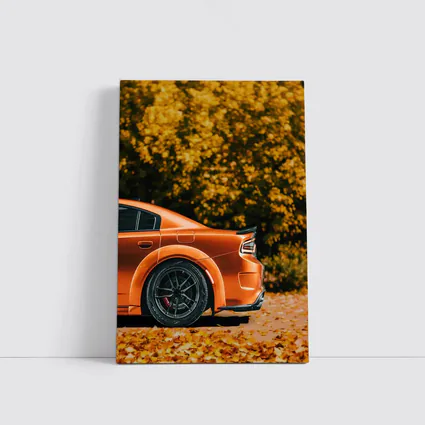 Dodge Charger Orange Car Autumn Leaves Background