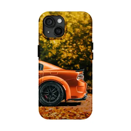 Dodge Charger Orange Car Autumn Leaves Background