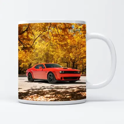 Dodge Challenger Red Muscle Car Autumn Park