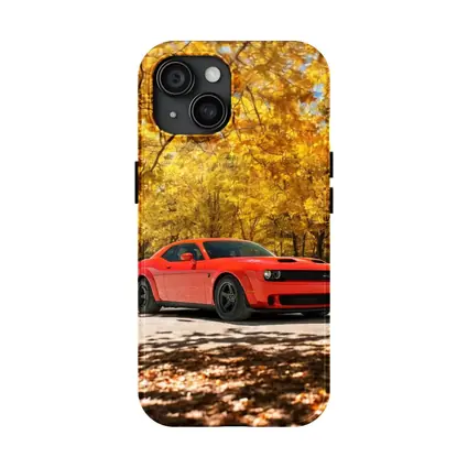 Dodge Challenger Red Muscle Car Autumn Park
