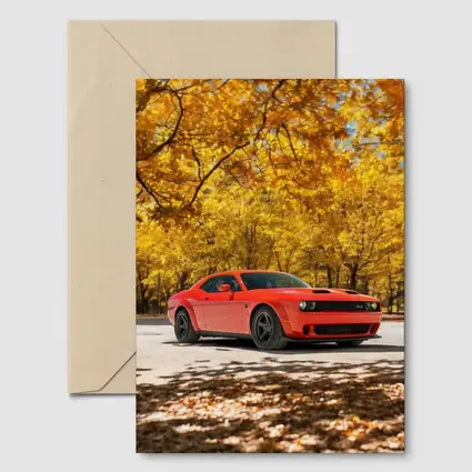 Dodge Challenger Red Muscle Car Autumn Park