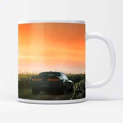 Dodge Challenger Black Muscle Car Cornfield Sunset