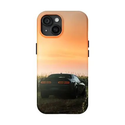 Dodge Challenger Black Muscle Car Cornfield Sunset