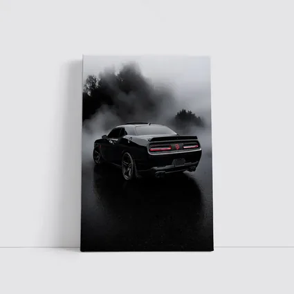 Dodge Challenger Black Muscle Car Foggy Rain
