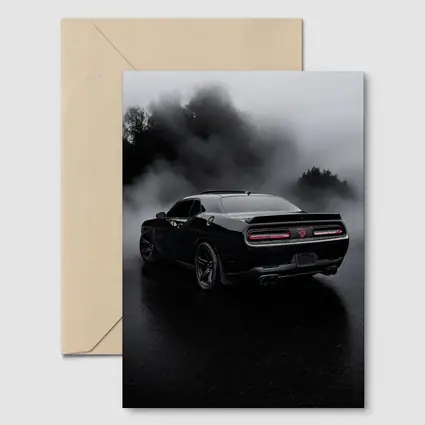 Dodge Challenger Black Muscle Car Foggy Rain