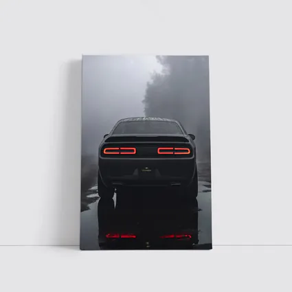 Dodge Challenger Rear View Foggy Rainy Road
