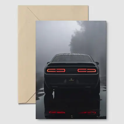 Dodge Challenger Rear View Foggy Rainy Road