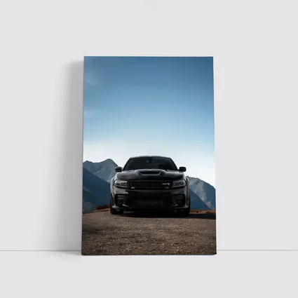 Dodge Charger Black Front View Mountain