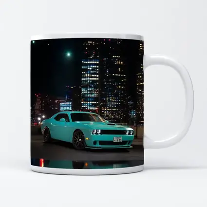 Dodge Challenger Teal Night City Skyline