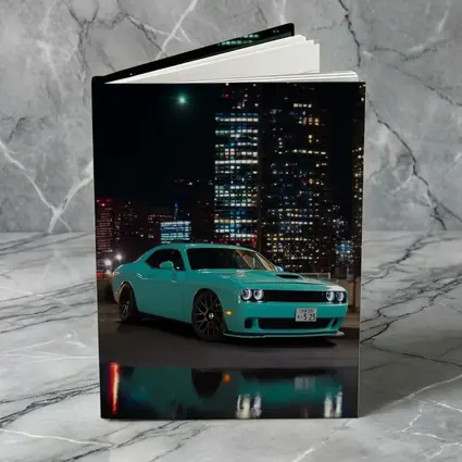 Dodge Challenger Teal Night City Skyline