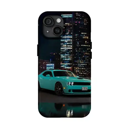 Dodge Challenger Teal Night City Skyline
