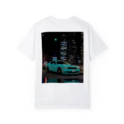 Dodge Challenger Teal Night City Skyline