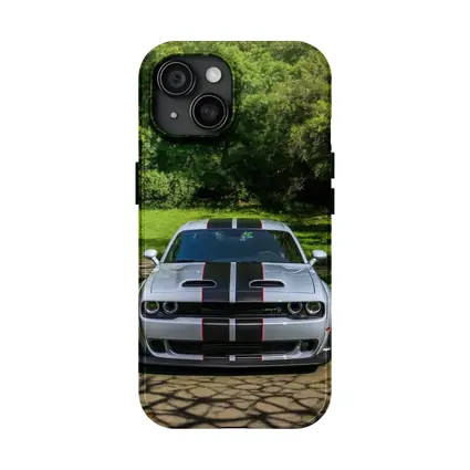 Dodge Challenger Widebody Silver Racing Stripes Park