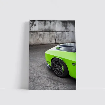 Dodge Challenger Green Muscle Car Concrete Wall