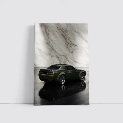 Dodge Challenger Green Against Marble Wall