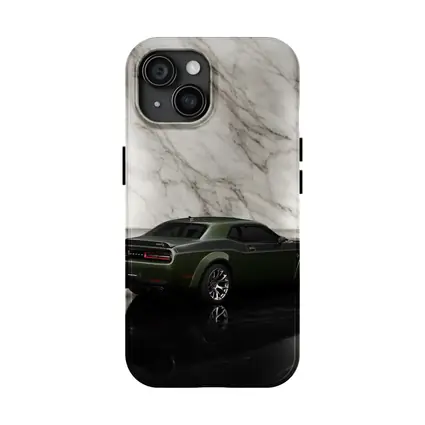 Dodge Challenger Green Against Marble Wall
