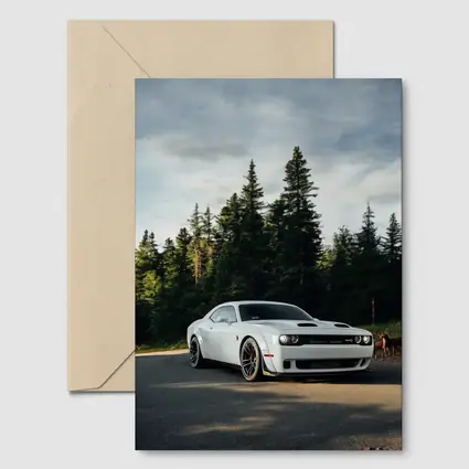 Dodge Challenger Hellcat White Forest Road