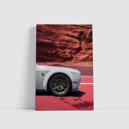 Dodge Challenger White Car Red Rock Background