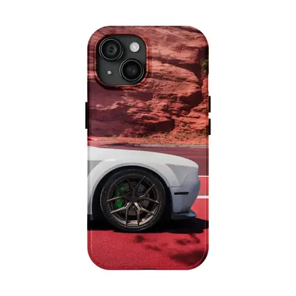 Dodge Challenger White Car Red Rock Background