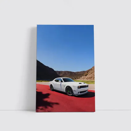 Dodge Challenger White Muscle Car Desert Track