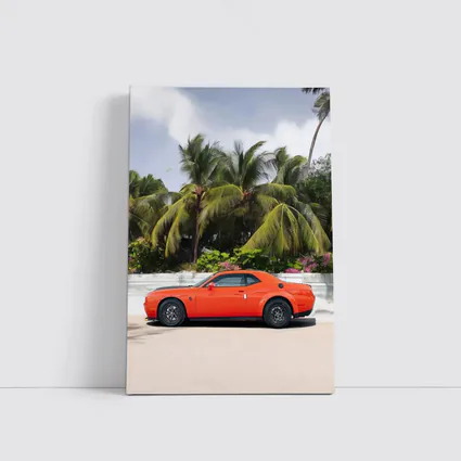 Dodge Challenger Orange Muscle Car Palm Trees