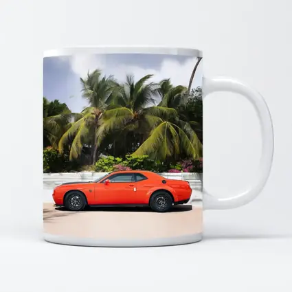Dodge Challenger Orange Muscle Car Palm Trees