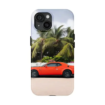 Dodge Challenger Orange Muscle Car Palm Trees