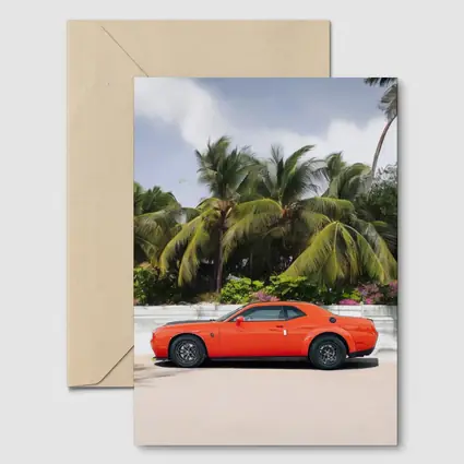 Dodge Challenger Orange Muscle Car Palm Trees