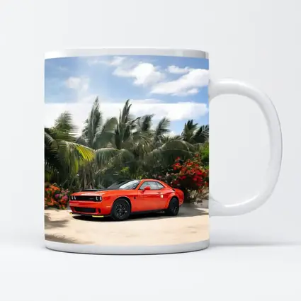 Dodge Challenger Red Muscle Car Tropical Beach