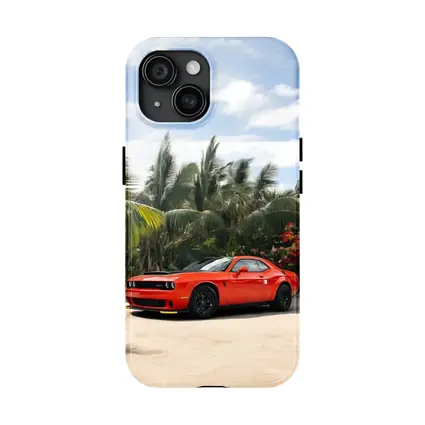 Dodge Challenger Red Muscle Car Tropical Beach