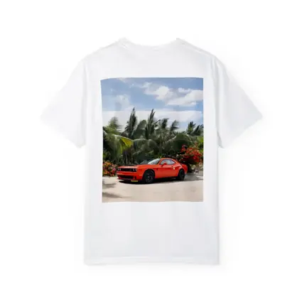 Dodge Challenger Red Muscle Car Tropical Beach