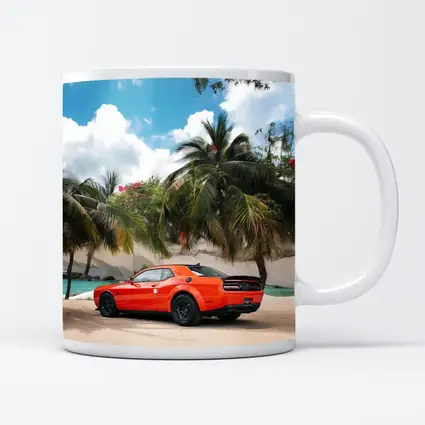 Dodge Challenger Orange Muscle Car Tropical Beach