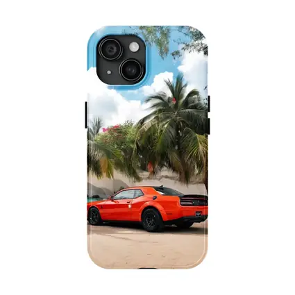 Dodge Challenger Orange Muscle Car Tropical Beach