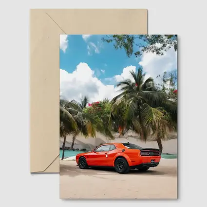 Dodge Challenger Orange Muscle Car Tropical Beach