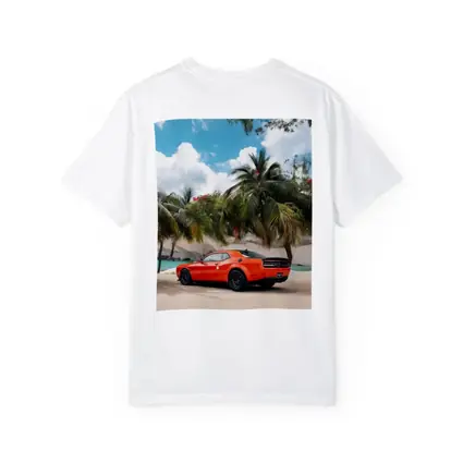 Dodge Challenger Orange Muscle Car Tropical Beach