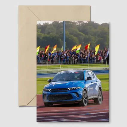 Dodge Hornet Blue SUV On Racing Track