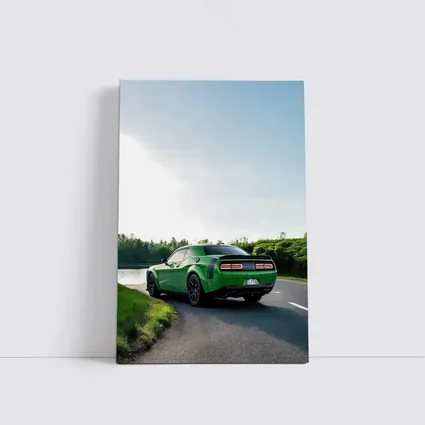 Dodge Challenger Green Muscle Car Road River