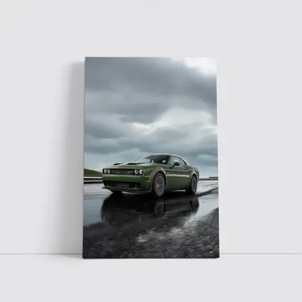 Dodge Challenger Green Muscle Car Wet Road