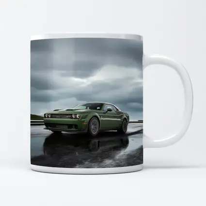 Dodge Challenger Green Muscle Car Wet Road
