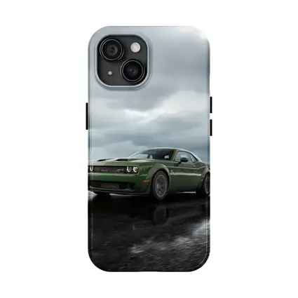 Dodge Challenger Green Muscle Car Wet Road
