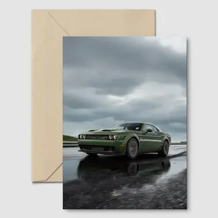 Dodge Challenger Green Muscle Car Wet Road