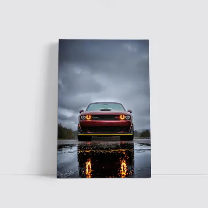 Dodge Challenger Front View Rainy Dark Sky