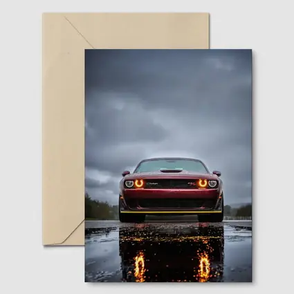 Dodge Challenger Front View Rainy Dark Sky