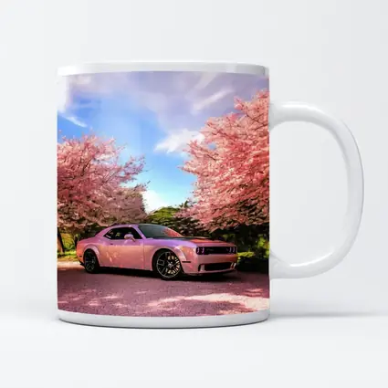 Dodge Challenger Pink Under Cherry Blossom Trees