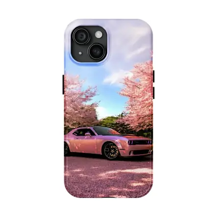 Dodge Challenger Pink Under Cherry Blossom Trees